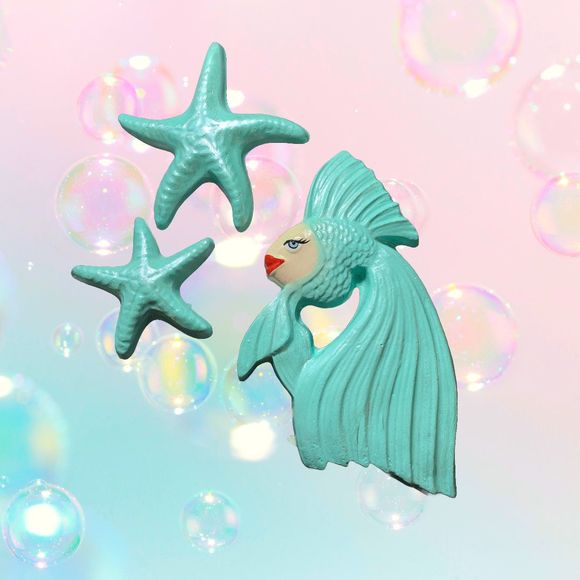 Lady Fish + Starfish Chalkware SET - Picture 1 of 1